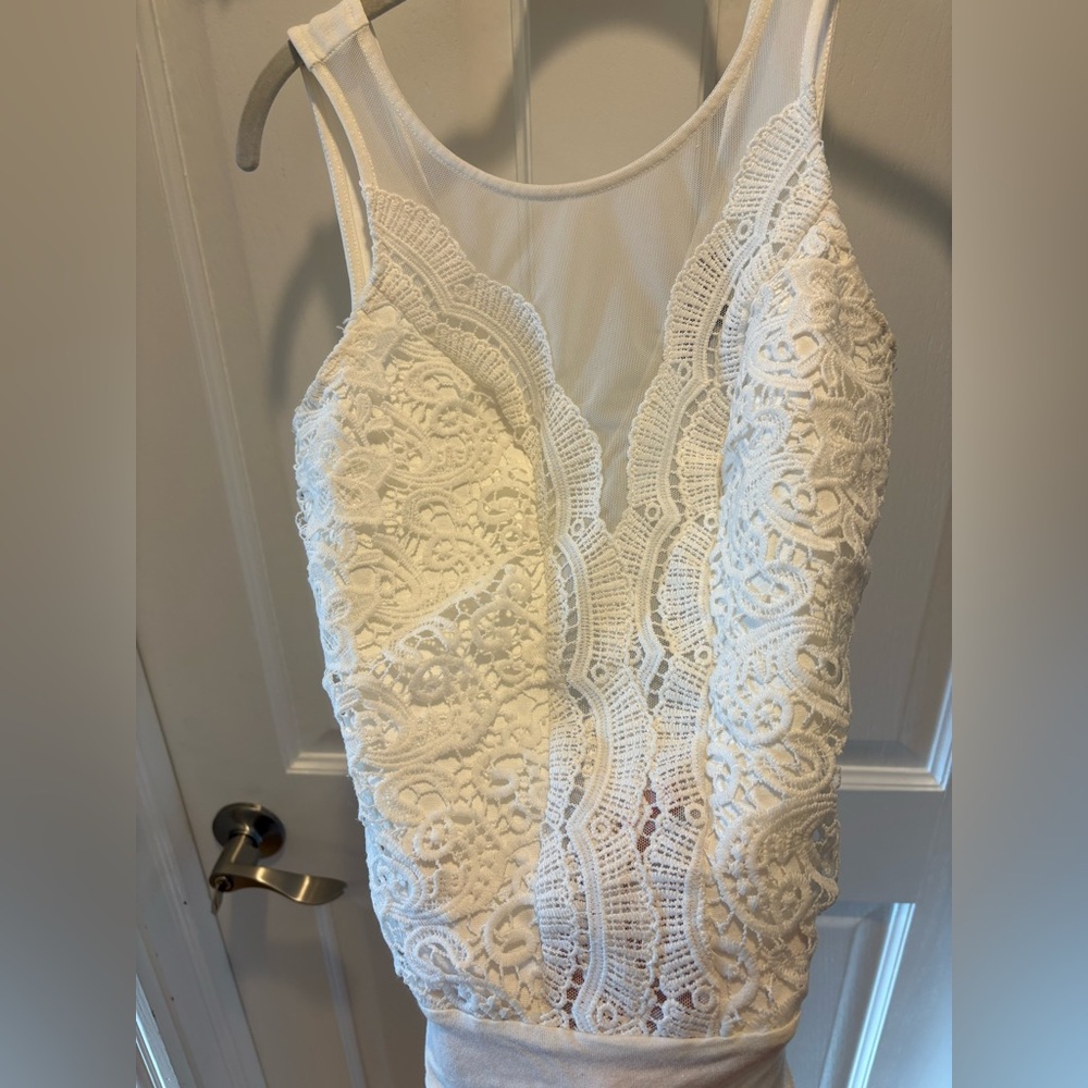 Lulu's White Lace Plunge Bodysuit